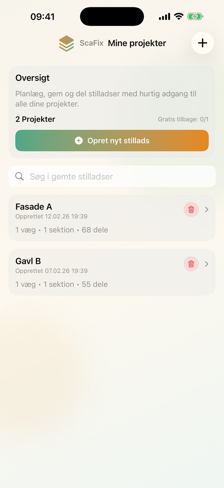 Skærmbillede: Projekter