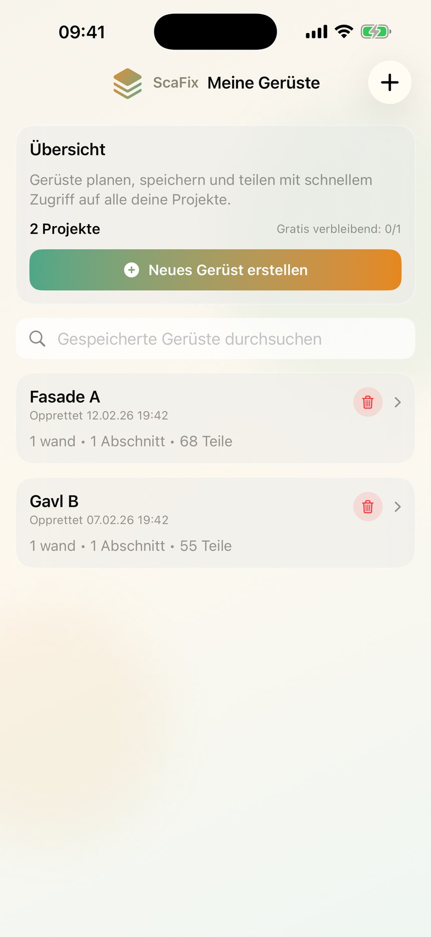 Screenshot: Projekte