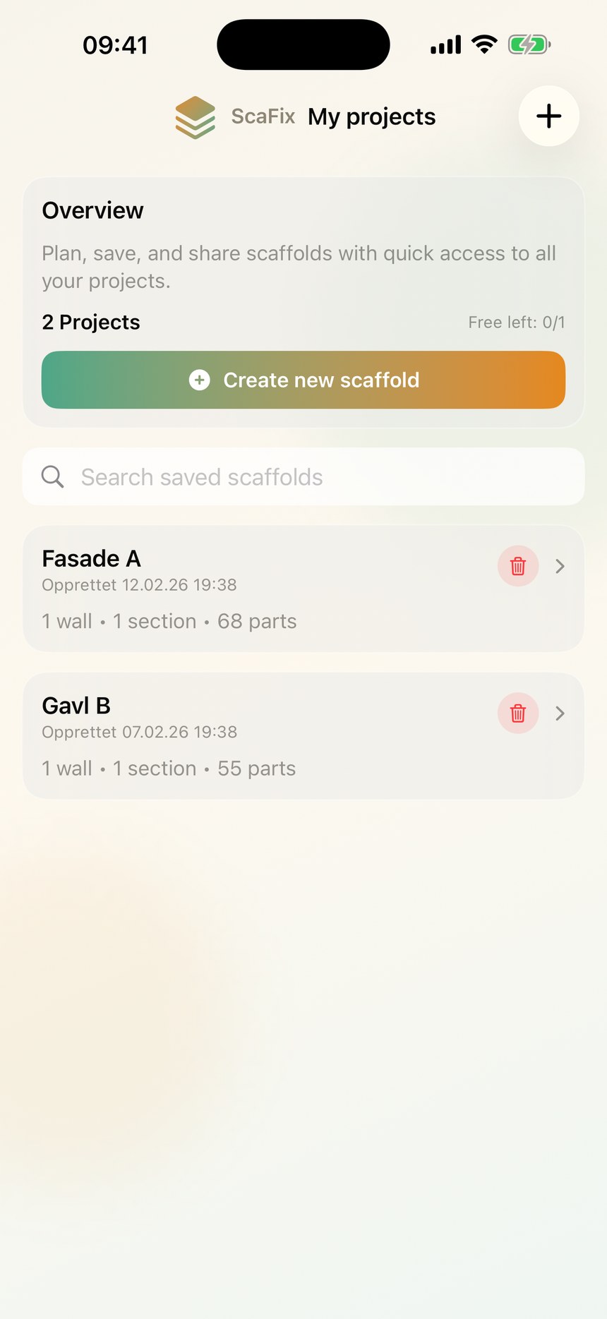 Screenshot: Projects