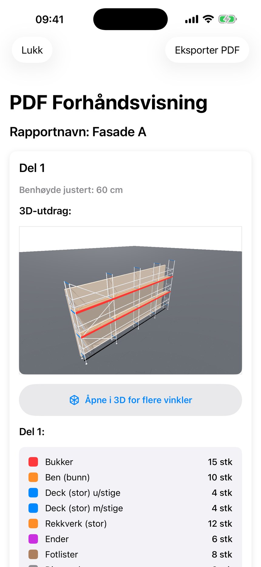 Skjermbilde: PDF-rapport