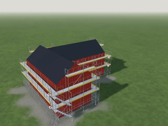 L-vormig huis met steiger rond beide vleugels