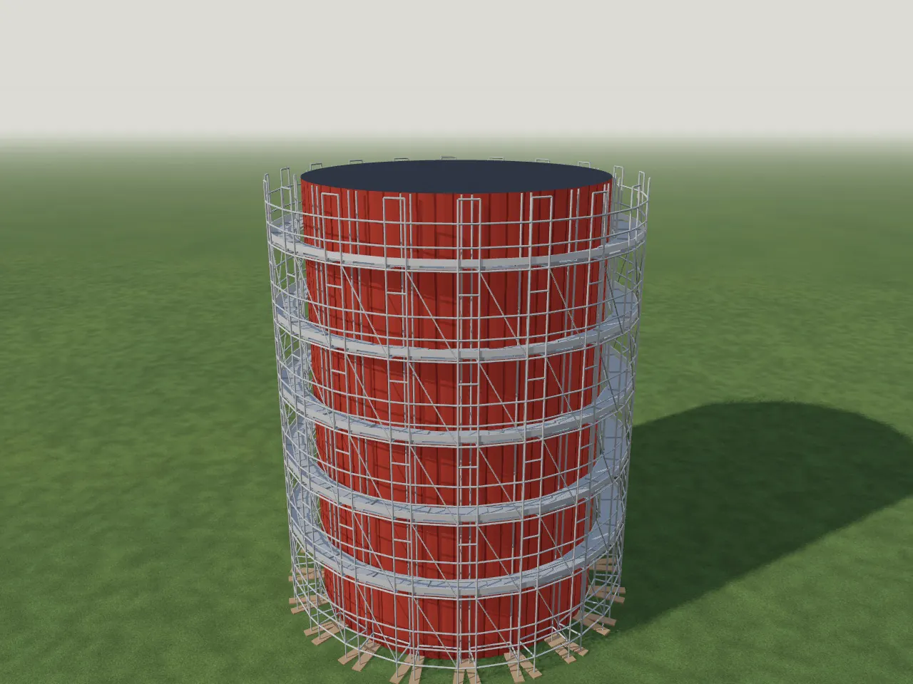 Silo Ø 8 × 12 m met steiger in Layher Allround, 3.480 onderdelen, gerenderd in ScaFix