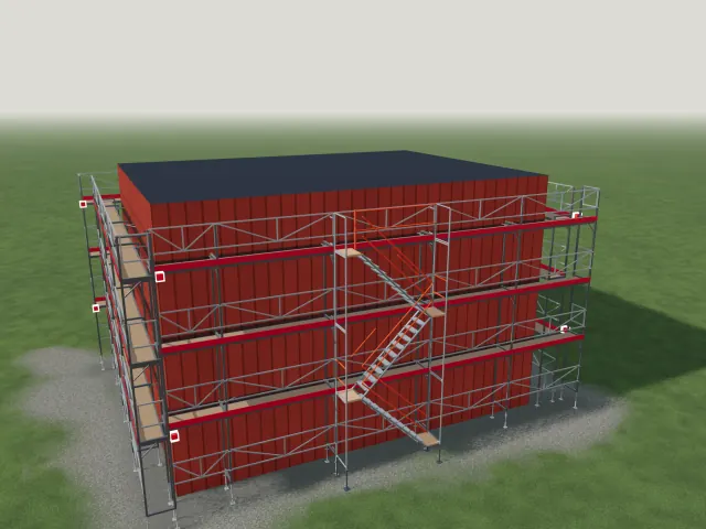 Huis met steiger en een trappentoren uit de trappenset van de fabrikant
