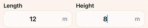 Length 12 m and height 8 m typed into the iPhone app