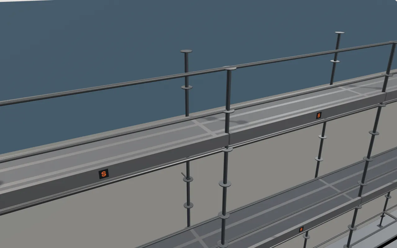 Close-up of the top ЛСК-60 (LSK-60) lift below the eaves, with guardrails and toe boards, in the ScaFix 3D model
