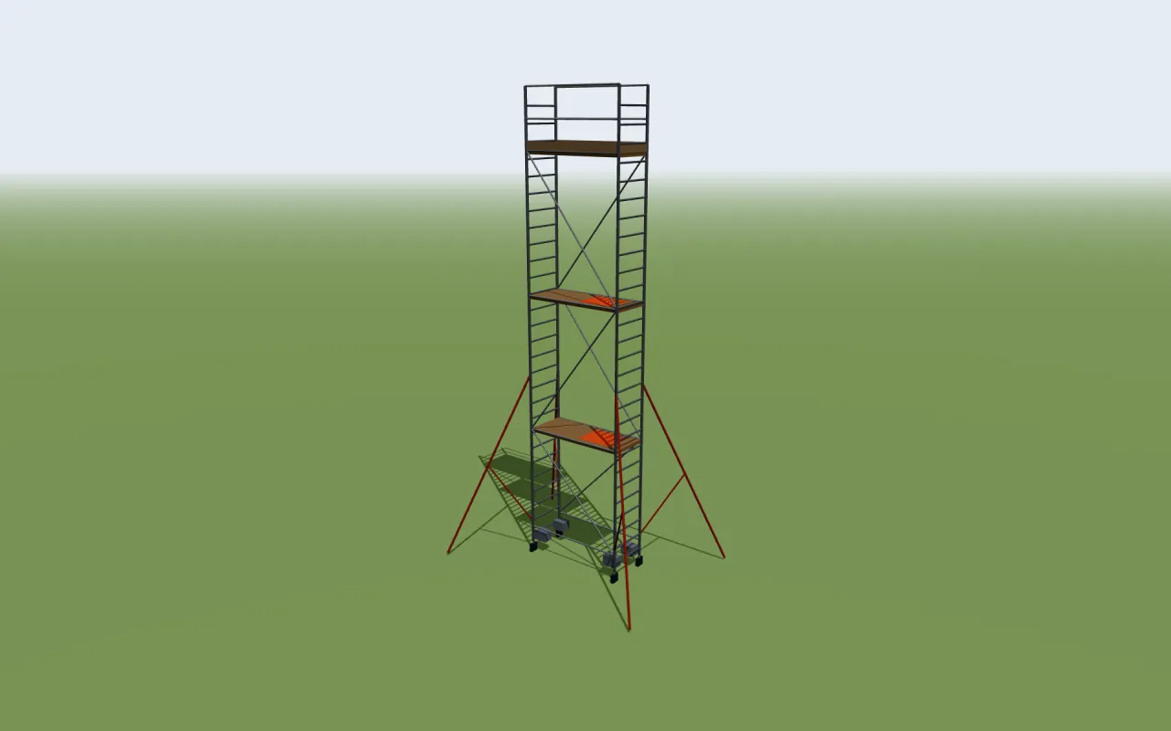 Altrex RS TOWER 51/52 rolsteiger in de hoogste opbouw uit de tabel van de fabrikant, in het 3D-model van ScaFix