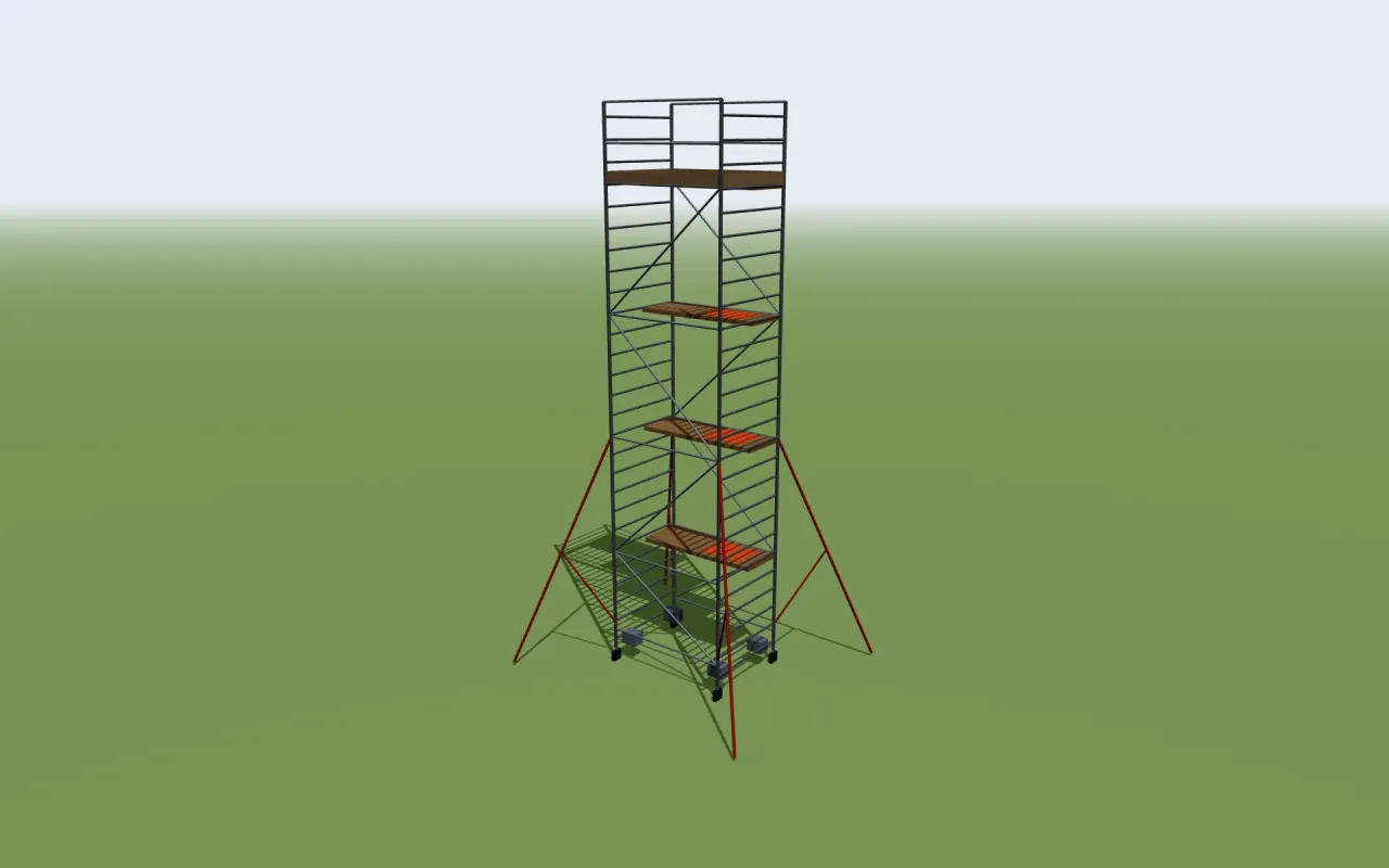 Altrex RS TOWER 55 rolsteiger in de hoogste opbouw uit de tabel van de fabrikant, in het 3D-model van ScaFix