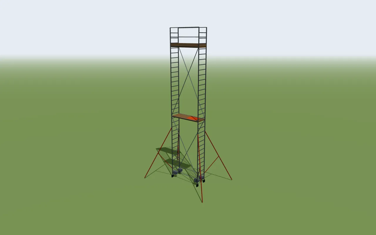 Krause ProTec Rollgerüst im höchsten Aufbau der Herstellertabelle, im 3D-Modell von ScaFix