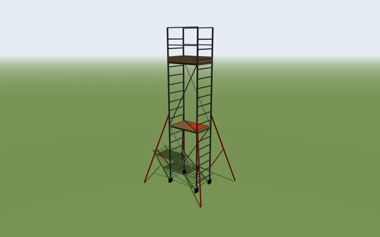 Layher SoloTower Rollgerüst im höchsten Aufbau der Herstellertabelle, im 3D-Modell von ScaFix