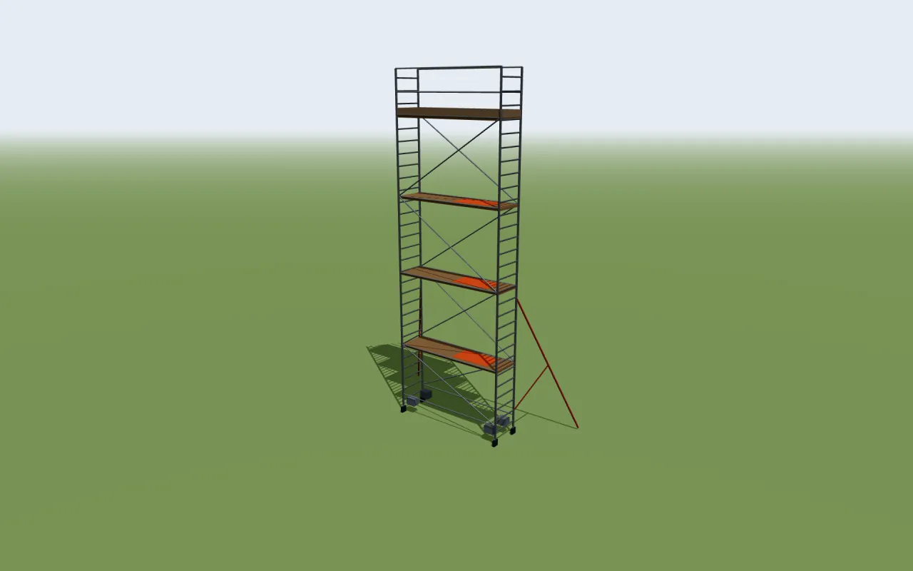 Layher Uni rolsteiger in de hoogste opbouw uit de tabel van de fabrikant, in het 3D-model van ScaFix